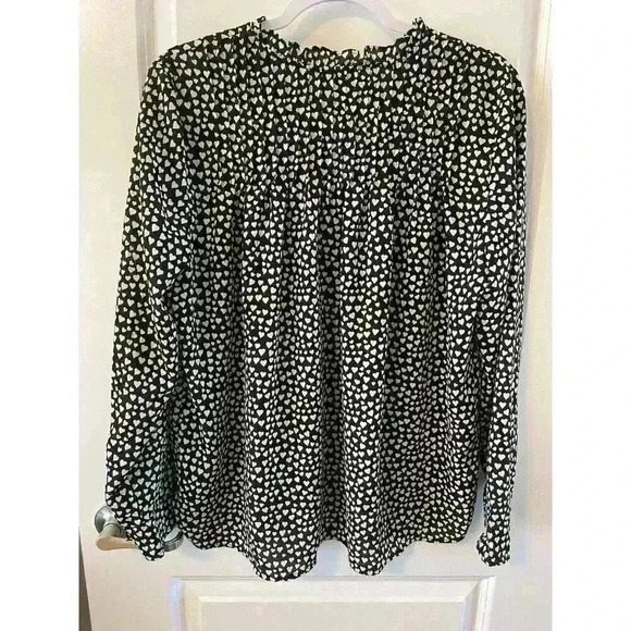 J. CREW Mercantile Black and White Heart Print Blouse Top Size 14 smocking - Picture 2 of 6